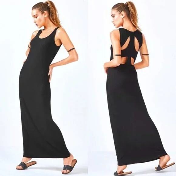 Fabletics Dresses & Skirts - Fabletics Claudia Maxi Black Dress Sleeveless Cutout Back Maxi Dress XS NWT